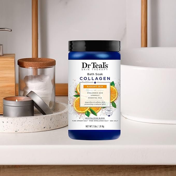 Dr Teal's Skin Therapy Epsom Salt Bath Soak Collagen + Radiant Skin with Hyaluronic Acid, Vitamin C and Essential Oils, 2 lbs (Packaging May Vary) - Image 3