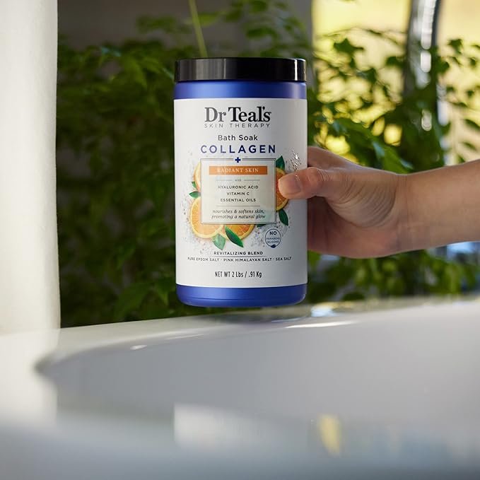 Dr Teal's Skin Therapy Epsom Salt Bath Soak Collagen + Radiant Skin with Hyaluronic Acid, Vitamin C and Essential Oils, 2 lbs (Packaging May Vary) - Image 2