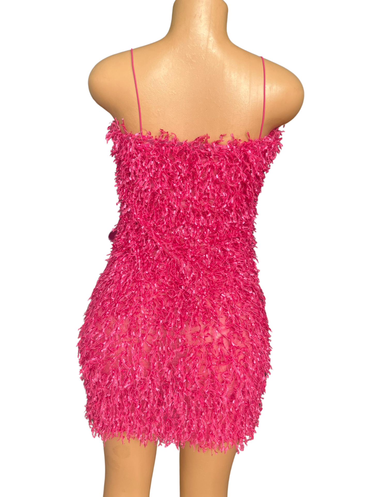 Pink Textured Fringe Mini Dress - Image 2